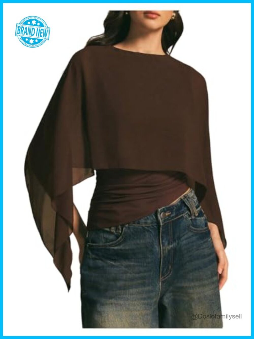 Asymmetrical Sheer Mesh Chiffon Poncho Top Dressy Casual Layered Blouse